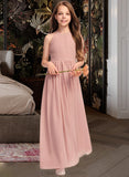 Kyra A-Line Scoop Neck Floor-Length Chiffon Junior Bridesmaid Dress With Ruffle STIP0013451