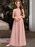 Kyra A-Line Scoop Neck Floor-Length Chiffon Junior Bridesmaid Dress With Ruffle STIP0013451