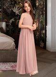 Kyra A-Line Scoop Neck Floor-Length Chiffon Junior Bridesmaid Dress With Ruffle STIP0013451