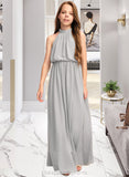 Madelynn A-Line High Neck Floor-Length Chiffon Junior Bridesmaid Dress With Ruffle STIP0013452