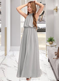 Madelynn A-Line High Neck Floor-Length Chiffon Junior Bridesmaid Dress With Ruffle STIP0013452