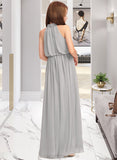 Madelynn A-Line High Neck Floor-Length Chiffon Junior Bridesmaid Dress With Ruffle STIP0013452