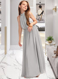 Madelynn A-Line High Neck Floor-Length Chiffon Junior Bridesmaid Dress With Ruffle STIP0013452