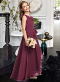 Cadence A-Line Cowl Neck Asymmetrical Chiffon Junior Bridesmaid Dress With Bow(s) STIP0013454