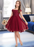 Bethany A-Line Off-the-Shoulder Knee-Length Chiffon Lace Junior Bridesmaid Dress With Bow(s) STIP0013456