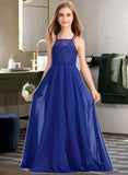 Jazmyn A-Line Square Neckline Floor-Length Chiffon Lace Junior Bridesmaid Dress STIP0013457