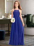 Jazmyn A-Line Square Neckline Floor-Length Chiffon Lace Junior Bridesmaid Dress STIP0013457