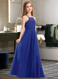 Jazmyn A-Line Square Neckline Floor-Length Chiffon Lace Junior Bridesmaid Dress STIP0013457