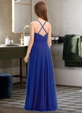 Jazmyn A-Line Square Neckline Floor-Length Chiffon Lace Junior Bridesmaid Dress STIP0013457