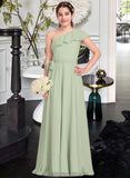 Sam A-Line One-Shoulder Floor-Length Chiffon Junior Bridesmaid Dress With Cascading Ruffles STIP0013458