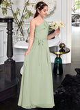 Sam A-Line One-Shoulder Floor-Length Chiffon Junior Bridesmaid Dress With Cascading Ruffles STIP0013458