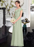 Sam A-Line One-Shoulder Floor-Length Chiffon Junior Bridesmaid Dress With Cascading Ruffles STIP0013458