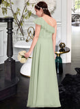 Sam A-Line One-Shoulder Floor-Length Chiffon Junior Bridesmaid Dress With Cascading Ruffles STIP0013458