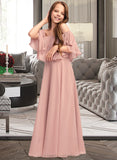 Novia A-Line Off-the-Shoulder Floor-Length Chiffon Junior Bridesmaid Dress With Ruffle STIP0013459