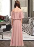 Novia A-Line Off-the-Shoulder Floor-Length Chiffon Junior Bridesmaid Dress With Ruffle STIP0013459