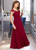 Marely A-Line V-neck Floor-Length Chiffon Junior Bridesmaid Dress With Ruffle STIP0013461