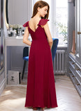 Marely A-Line V-neck Floor-Length Chiffon Junior Bridesmaid Dress With Ruffle STIP0013461