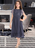 Ursula A-Line Scoop Neck Knee-Length Chiffon Lace Junior Bridesmaid Dress With Cascading Ruffles STIP0013462