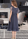 Ursula A-Line Scoop Neck Knee-Length Chiffon Lace Junior Bridesmaid Dress With Cascading Ruffles STIP0013462