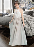 Angelica A-Line Scoop Neck Floor-Length Chiffon Junior Bridesmaid Dress STIP0013463