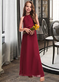 Kamari A-Line Scoop Neck Floor-Length Chiffon Junior Bridesmaid Dress With Ruffles STIP0013465