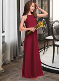 Kamari A-Line Scoop Neck Floor-Length Chiffon Junior Bridesmaid Dress With Ruffles STIP0013465