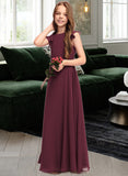 Kiersten A-Line Scoop Neck Floor-Length Chiffon Junior Bridesmaid Dress With Cascading Ruffles STIP0013466