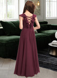 Kiersten A-Line Scoop Neck Floor-Length Chiffon Junior Bridesmaid Dress With Cascading Ruffles STIP0013466