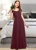 Willa A-Line Off-the-Shoulder Floor-Length Chiffon Junior Bridesmaid Dress With Ruffle STIP0013467