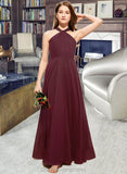 Brenna A-Line V-neck Floor-Length Chiffon Junior Bridesmaid Dress With Ruffle STIP0013468