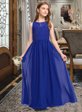 Raelynn A-Line Scoop Neck Floor-Length Chiffon Lace Junior Bridesmaid Dress STIP0013469