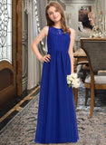 Raelynn A-Line Scoop Neck Floor-Length Chiffon Lace Junior Bridesmaid Dress STIP0013469