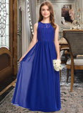 Raelynn A-Line Scoop Neck Floor-Length Chiffon Lace Junior Bridesmaid Dress STIP0013469