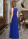 Raelynn A-Line Scoop Neck Floor-Length Chiffon Lace Junior Bridesmaid Dress STIP0013469