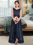 Diya A-Line V-neck Asymmetrical Satin Junior Bridesmaid Dress STIP0013471