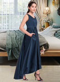 Diya A-Line V-neck Asymmetrical Satin Junior Bridesmaid Dress STIP0013471