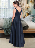 Diya A-Line V-neck Asymmetrical Satin Junior Bridesmaid Dress STIP0013471