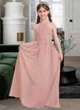 Nellie A-Line Scoop Neck Floor-Length Chiffon Junior Bridesmaid Dress With Ruffle STIP0013473