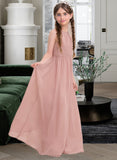 Nellie A-Line Scoop Neck Floor-Length Chiffon Junior Bridesmaid Dress With Ruffle STIP0013473