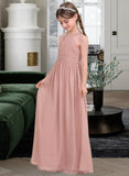 Nellie A-Line Scoop Neck Floor-Length Chiffon Junior Bridesmaid Dress With Ruffle STIP0013473