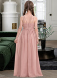 Nellie A-Line Scoop Neck Floor-Length Chiffon Junior Bridesmaid Dress With Ruffle STIP0013473