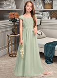 Cecilia A-Line Scoop Neck Floor-Length Chiffon Junior Bridesmaid Dress With Ruffle Bow(s) STIP0013474