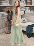 Cecilia A-Line Scoop Neck Floor-Length Chiffon Junior Bridesmaid Dress With Ruffle Bow(s) STIP0013474