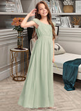 Cecilia A-Line Scoop Neck Floor-Length Chiffon Junior Bridesmaid Dress With Ruffle Bow(s) STIP0013474