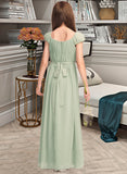 Cecilia A-Line Scoop Neck Floor-Length Chiffon Junior Bridesmaid Dress With Ruffle Bow(s) STIP0013474