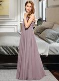 Patricia A-Line V-neck Floor-Length Chiffon Lace Junior Bridesmaid Dress STIP0013476