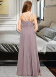 Patricia A-Line V-neck Floor-Length Chiffon Lace Junior Bridesmaid Dress STIP0013476