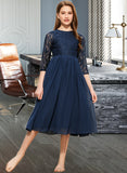 Paige A-Line Scoop Neck Tea-Length Chiffon Lace Junior Bridesmaid Dress STIP0013477