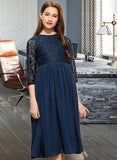 Paige A-Line Scoop Neck Tea-Length Chiffon Lace Junior Bridesmaid Dress STIP0013477