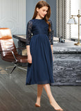 Paige A-Line Scoop Neck Tea-Length Chiffon Lace Junior Bridesmaid Dress STIP0013477